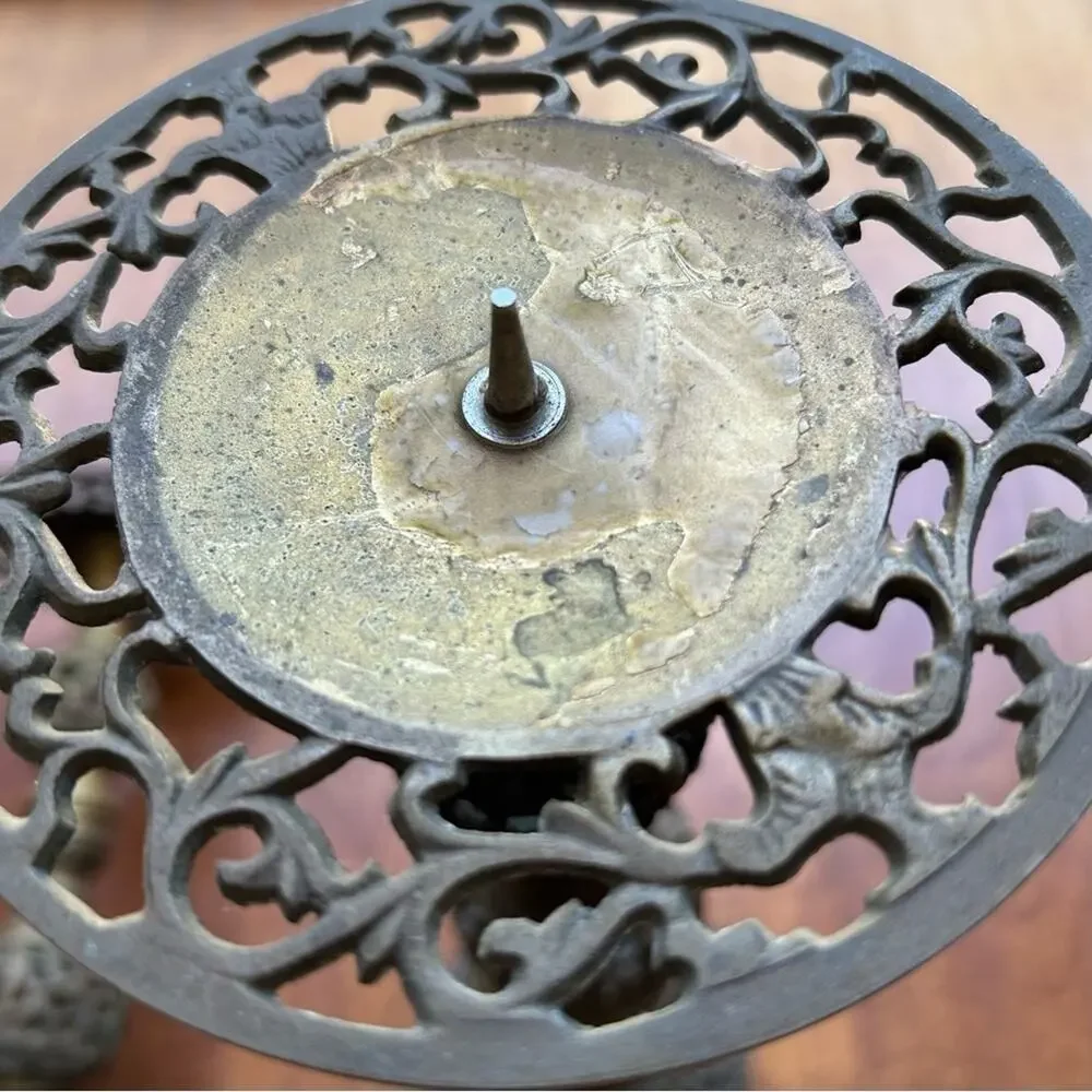 Vintage Oversized Moroccan Pierced Brass Candle Holders, Set of 2, Nice Patina